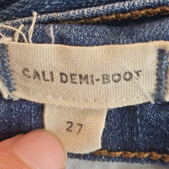 Madewell Jeans Women 27 29x26 Cali Demi Boot Button Fly Raw Hem Distressed Denim - Picture 4 of 13